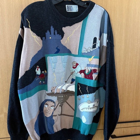 VINTAGE MIMI SPIRIT Mens KNIT WOOL Frankenstein SWEATER Size Large - Picture 2 of 9